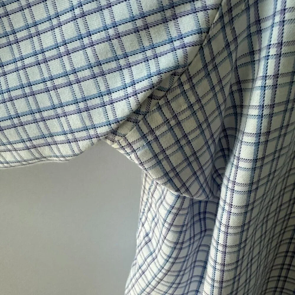 Marks & Spencer Blue, Purple & White Checked Men's Dress Shirt 100% Cotton - Picture 8 of 14